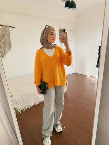 Brave Soul V-Neck Sweater – Autumn Fire in Burnt Orange