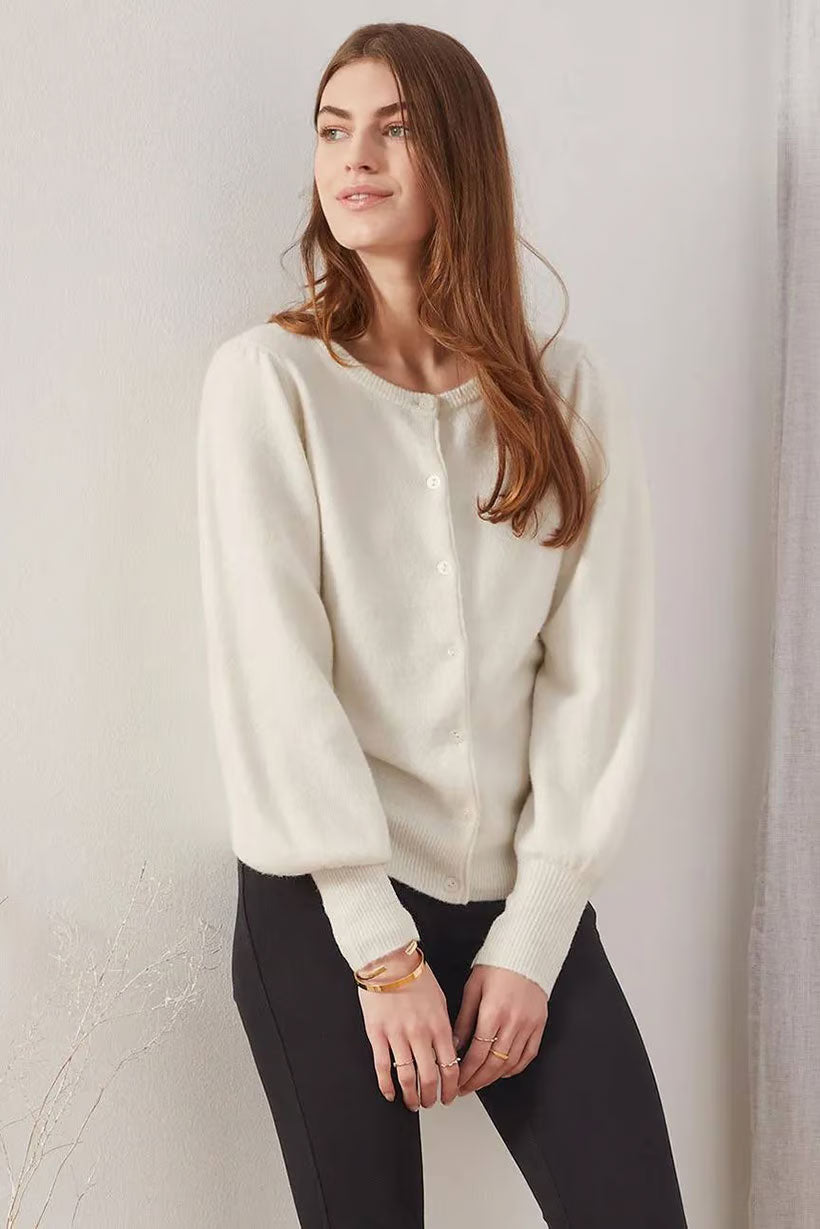 Tchibo Fine Knit Puff Sleeve Cardigan – Creamy Soft & Classy