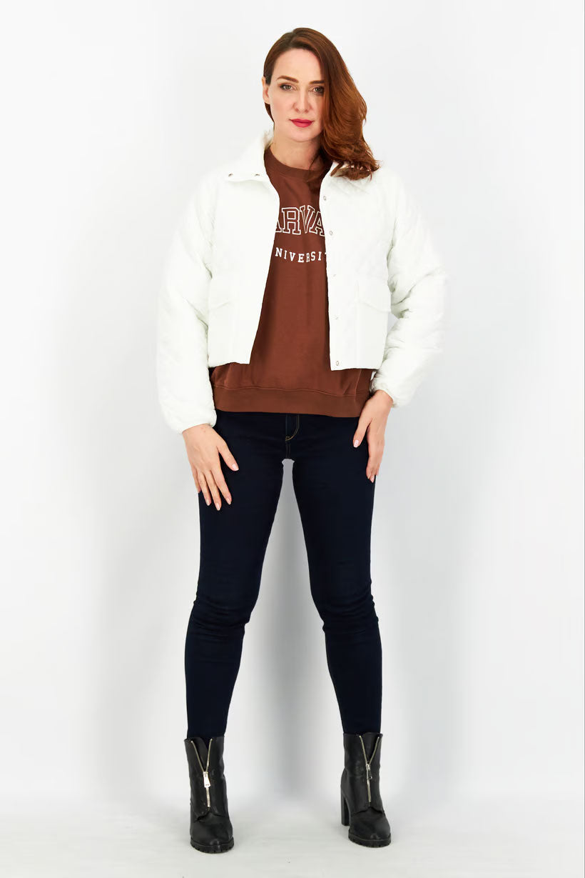 Urban Revivo Quilted Jacket – White Elegance for Cold Weather