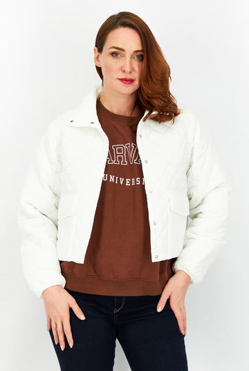 Urban Revivo Quilted Jacket – White Elegance for Cold Weather